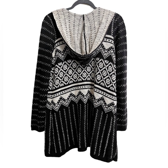 One World Long Hooded Cardigan Black & White Sweater Women’s size Medium - Picture 5 of 7